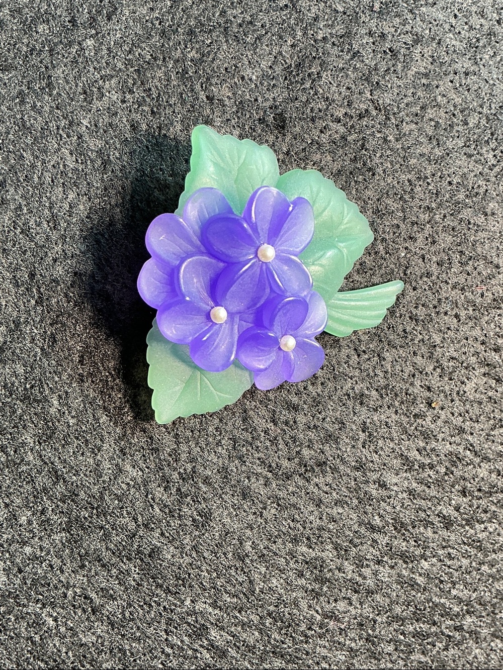 Purple Floral Brooch with Green Leaves